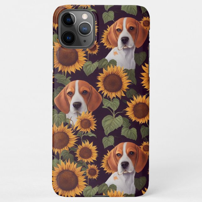 Cute Beagles Enchanted Sunflower Garden Drawing iPhone Case (Back)