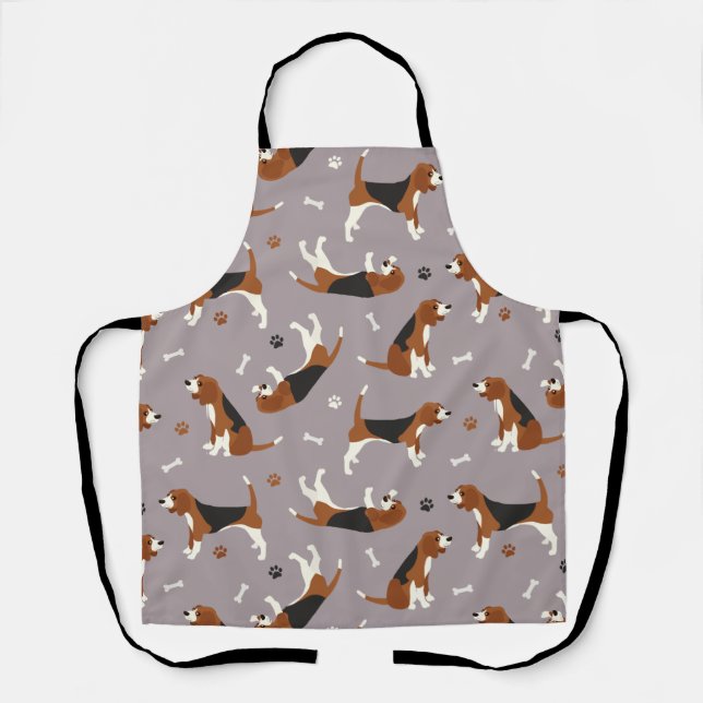 Cute Beagles Paws and Bones Grey Apron (Front)