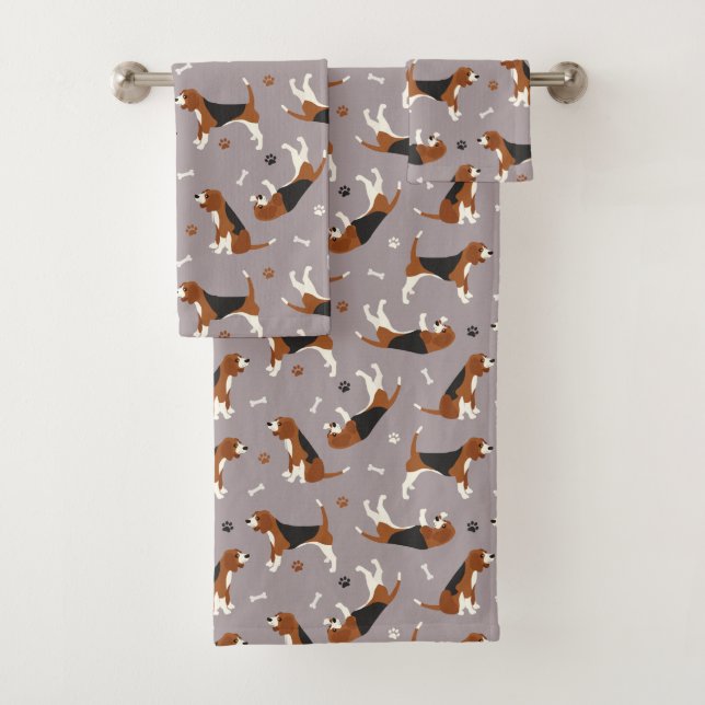 Cute Beagles Paws and Bones Grey Bath Towel Set (Insitu)