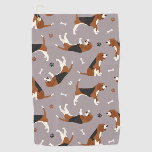 Cute Beagles Paws and Bones Grey Golf Towel