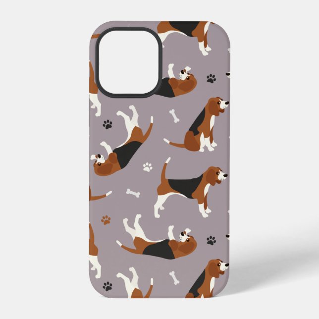 Cute Beagles Paws and Bones Grey iPhone Case (Back)