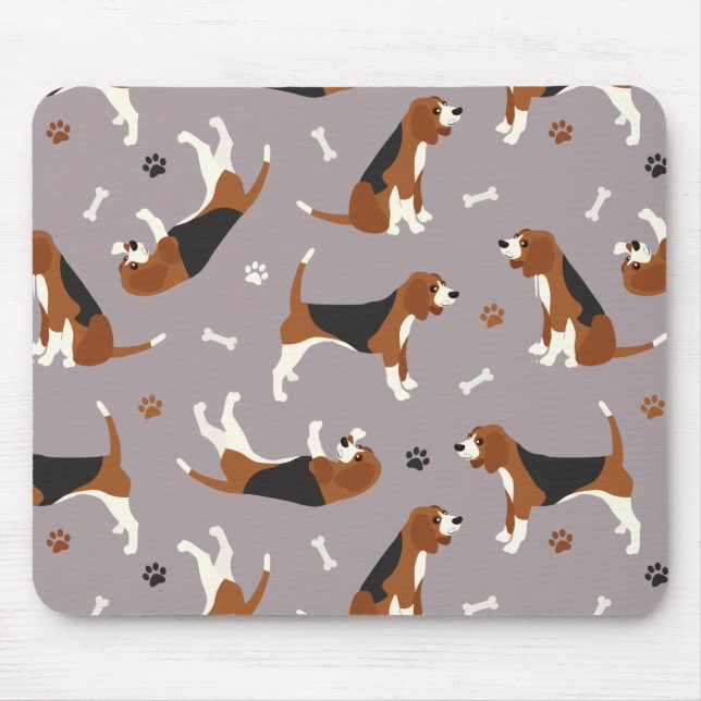 Cute Beagles Paws and Bones Grey Mouse Pad (Front)