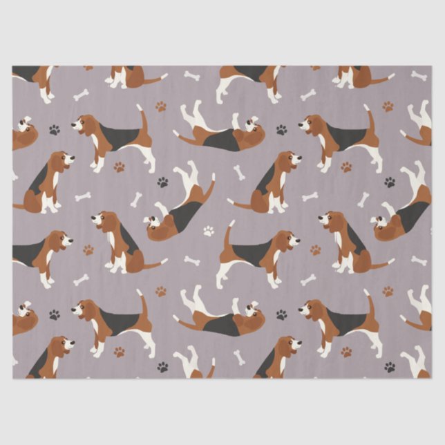 Cute Beagles Paws and Bones Grey Tissue Paper (Front)