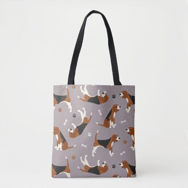 Cute Beagles Paws and Bones Grey Tote Bag (Front)