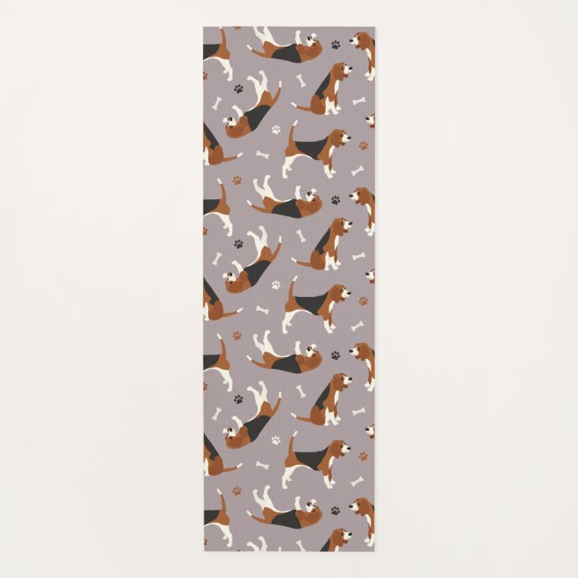 Cute Beagles Paws and Bones Grey Yoga Mat (Front)