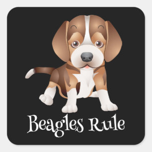 Cute Beagles Rule Cartoon Puppy Dog Lover Mom Dad Square Sticker