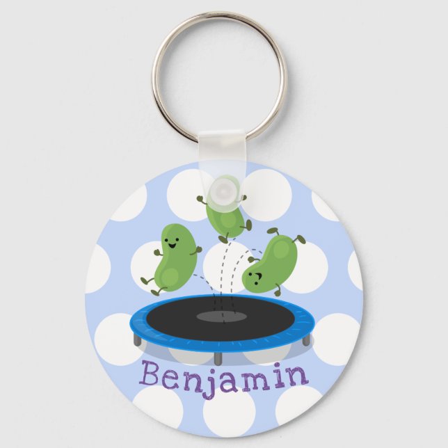 Cute beans jumping trampoline cartoon illustration keychain (Front)