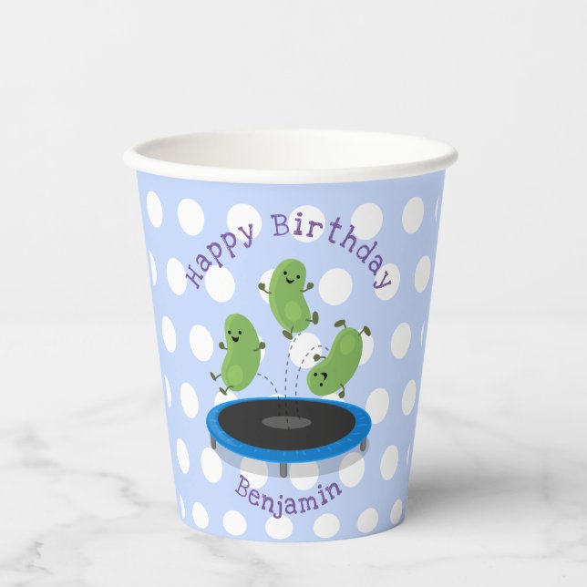 Cute beans jumping trampoline cartoon illustration paper cups (Front)
