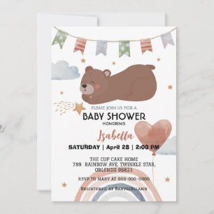 Cute BEAR African american boys baby shower Invitation