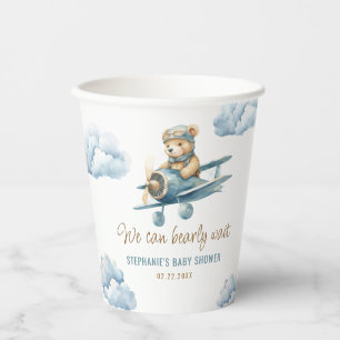 Cute Bear Airplane Blue Boy Baby Shower Paper Cups