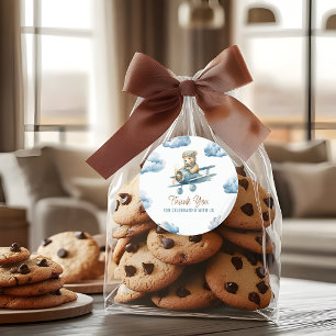 Cute Bear Airplane Blue Boy Baby Shower Thank You Classic Round Sticker