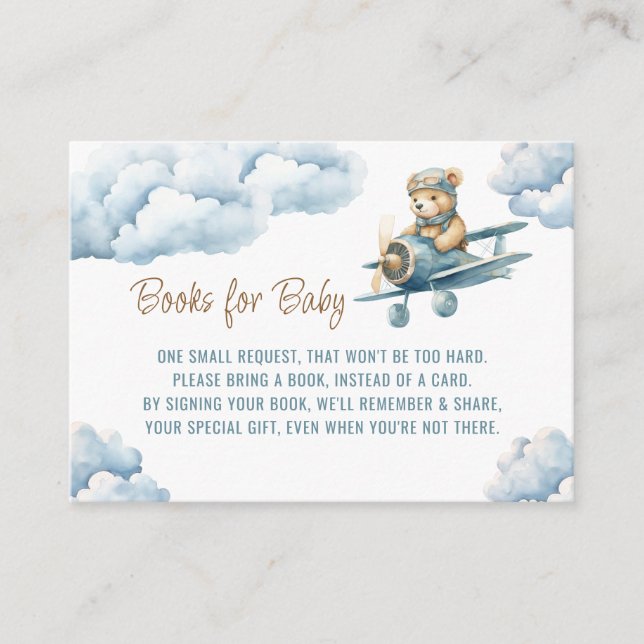 Cute Bear Airplane Blue Boy Books for Baby Enclosure Card (Front)
