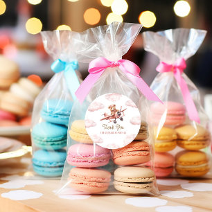 Cute Bear Airplane Pink Girl Baby Shower Thank You Classic Round Sticker