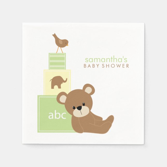 Cute Bear and Alphabet Toy Blocks Napkin (Front)