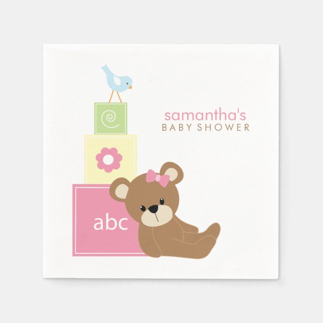 Cute Bear and Alphabet Toy Blocks Napkin (Front)