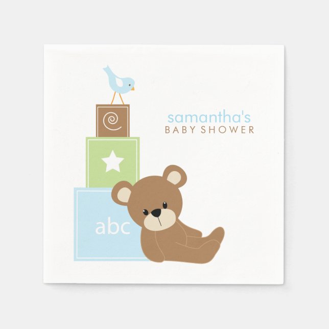 Cute Bear and Alphabet Toy Blocks Napkin (Front)