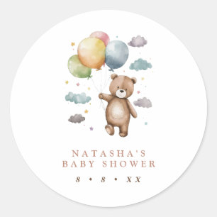 Cute Bear and Balloons Baby Shower Favour Classic Round Sticker