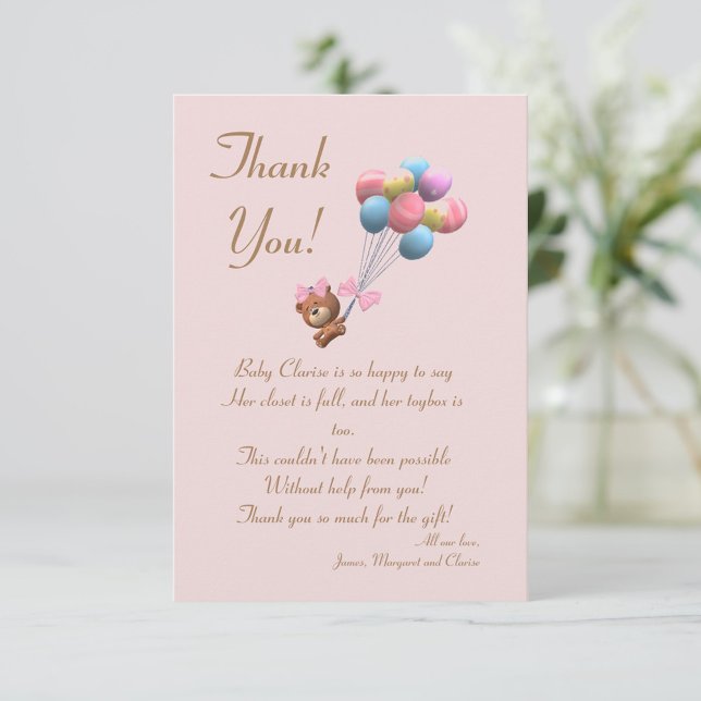 Cute Bear and Balloons Theme Flat Thank You Card (Creator Uploaded)