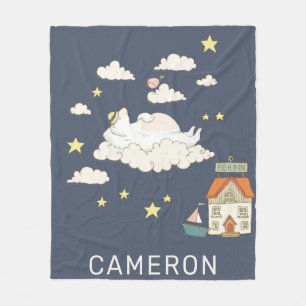 Cute Bear and Bird Illustration Scene Personalized Fleece Blanket