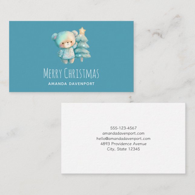 Cute Bear and Christmas Tree Business Card (Front/Back)
