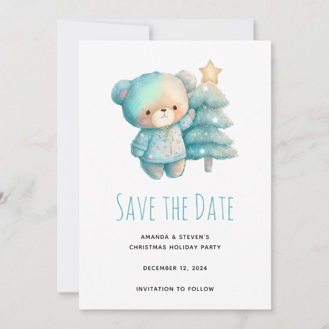 Cute Bear and Christmas Tree Christmas Save The Date (Front)