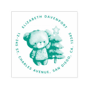 Cute Bear and Christmas Tree Holiday Address Self-inking Stamp