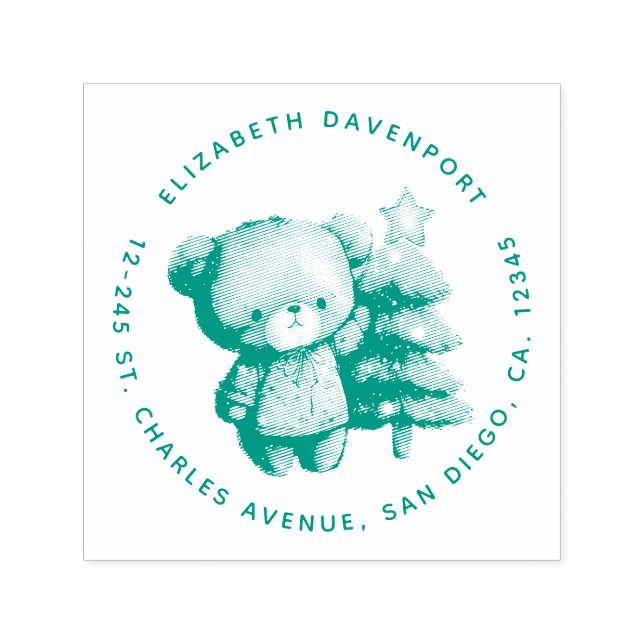 Cute Bear and Christmas Tree Holiday Address Self-inking Stamp (Design)