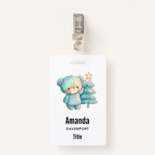 Cute Bear and Christmas Tree Holiday Badge