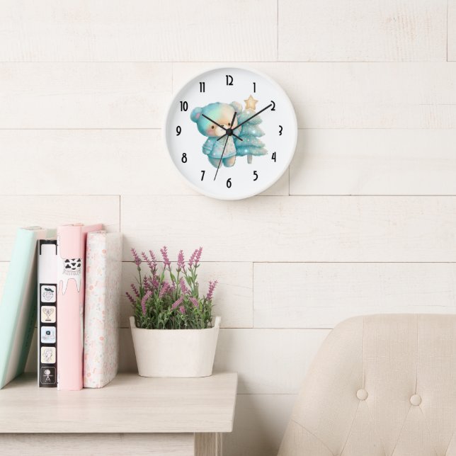 Cute Bear and Christmas Tree Holiday Clock (Reading Room)