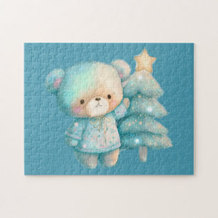Cute Bear and Christmas Tree Holiday Jigsaw Puzzle