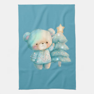 Cute Bear and Christmas Tree Holiday Kitchen Towel