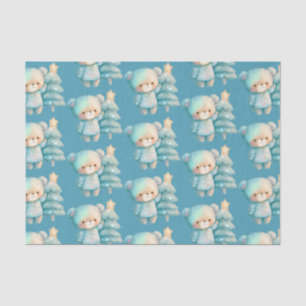 Cute Bear and Christmas Tree Holiday Pattern Tissue Paper
