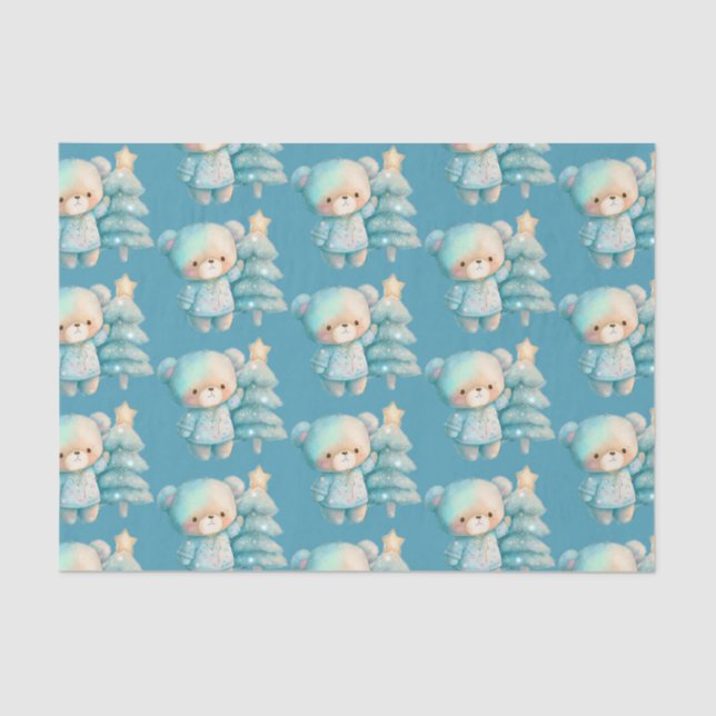 Cute Bear and Christmas Tree Holiday Pattern Tissue Paper (Front)