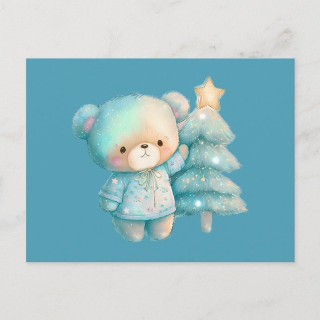 Cute Bear and Christmas Tree Holiday Postcard (Front)
