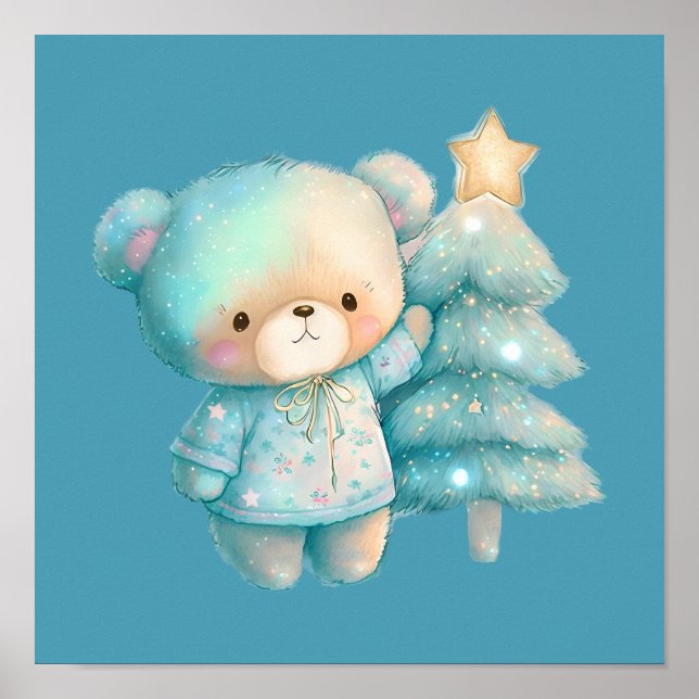 Cute Bear and Christmas Tree Holiday Poster (Front)