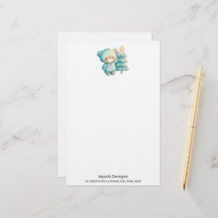 Cute Bear and Christmas Tree Holiday Stationery