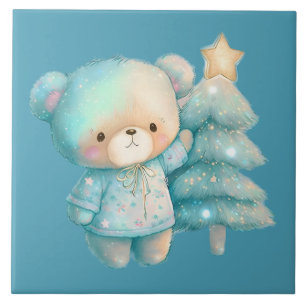 Cute Bear and Christmas Tree Holiday Tile