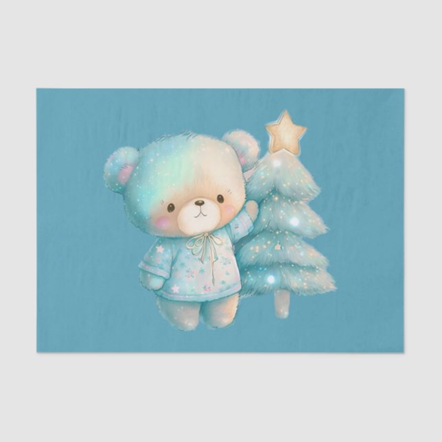 Cute Bear and Christmas Tree Holiday Tissue Paper (Front)