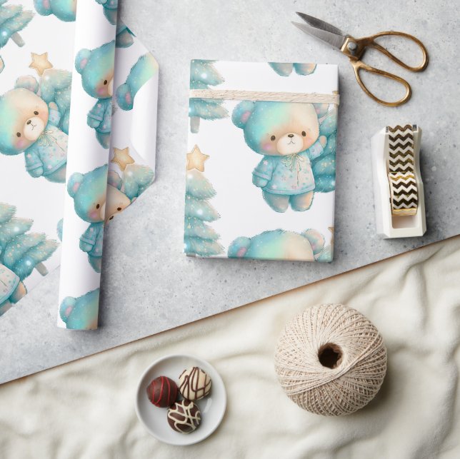 Cute Bear and Christmas Tree Holiday Wrapping Paper (Crafts)