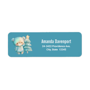 Cute Bear and Christmas Tree Teal Holiday Address