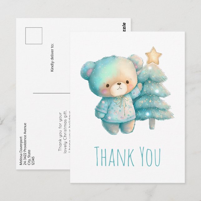 Cute Bear and Christmas Tree Thank You Postcard (Front/Back)