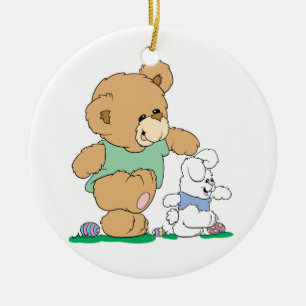 Cute Bear and Easter Bunny Ceramic Ornament