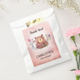 Cute Bear and Flowers Girl's Birthday Favour Bag