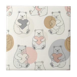 Cute Bear and Hearts -- Pastel Nursery (10) Tile