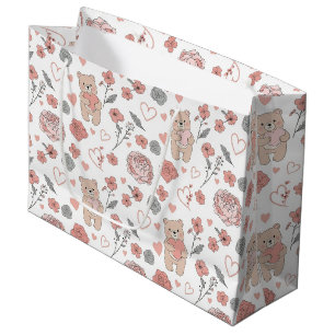 Cute Bear and Hearts -- Pastel Nursery (14) Large Gift Bag