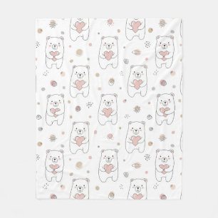 Cute Bear and Hearts -- Pastel Nursery (1) Fleece Blanket