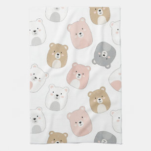 Cute Bear and Hearts -- Pastel Nursery (2) Kitchen Towel