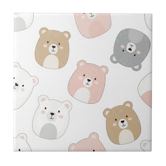 Cute Bear and Hearts -- Pastel Nursery (2) Tile (Front)