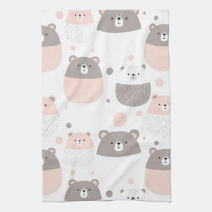 Cute Bear and Hearts -- Pastel Nursery (3) Kitchen Towel