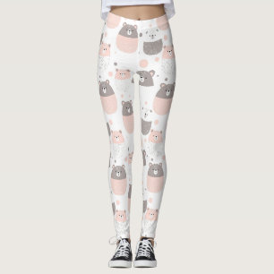 Cute Bear and Hearts -- Pastel Nursery (3) Leggings